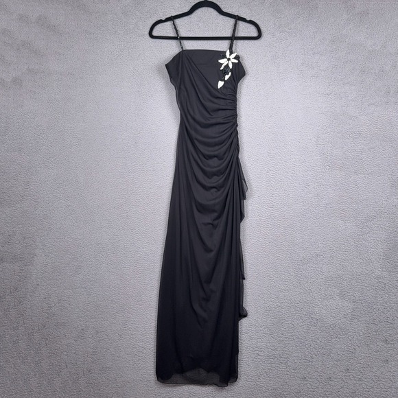 VTG City Triangles Dress Womens S Black Beaded Whimsigoth Fairy Asymmetric Sheer - Picture 2 of 11